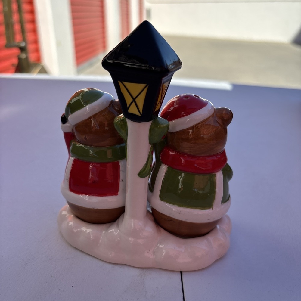 Bella Casa by Ganz Ceramic bears Salt And Pepper Shakers Tray Christmas - Picture 3 of 7